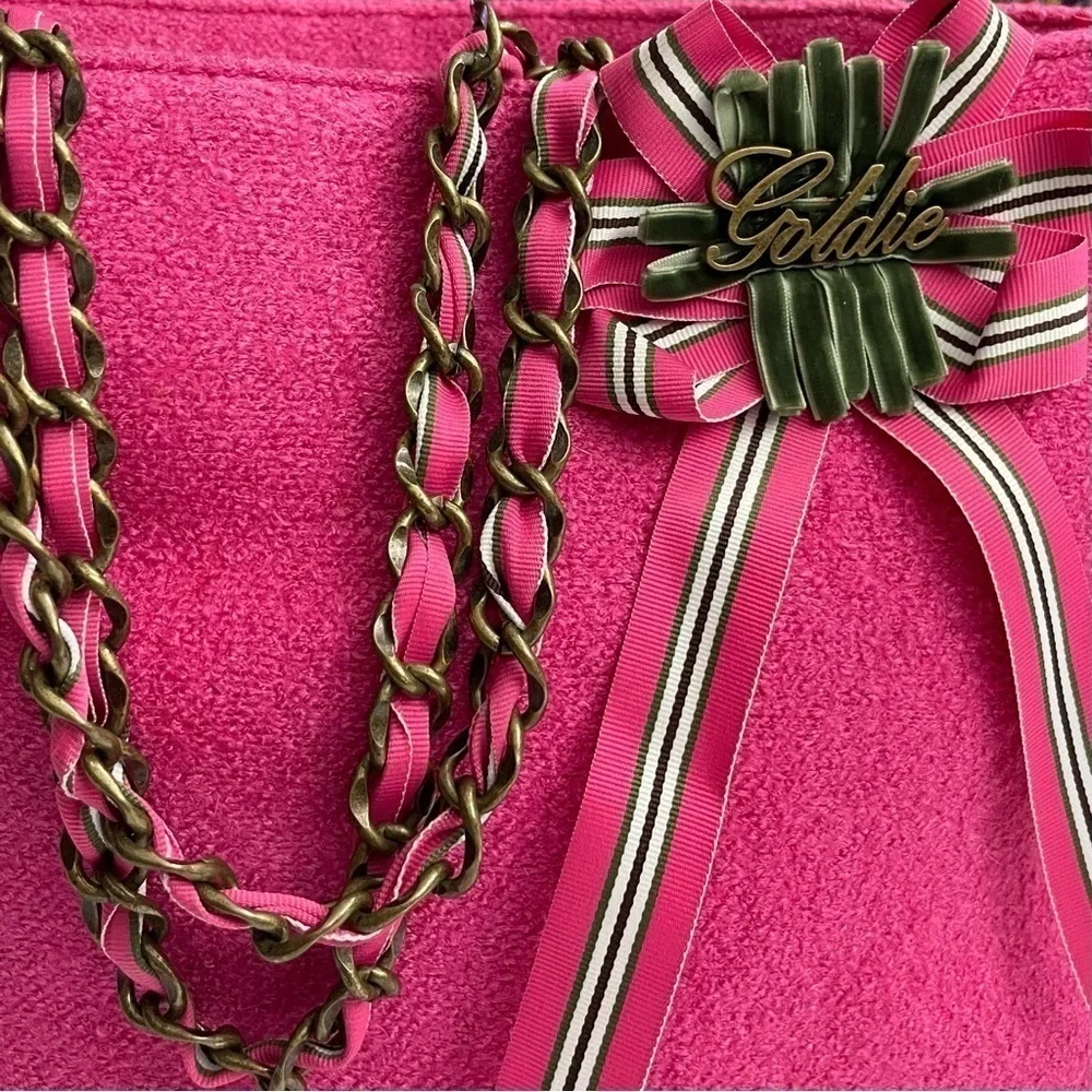 Vintage Limited Edition Pink Tweed Goldie Bag Purse Chain Pockets Barbiecore